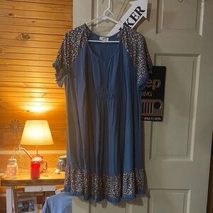 Blue and Brown Midi Dress